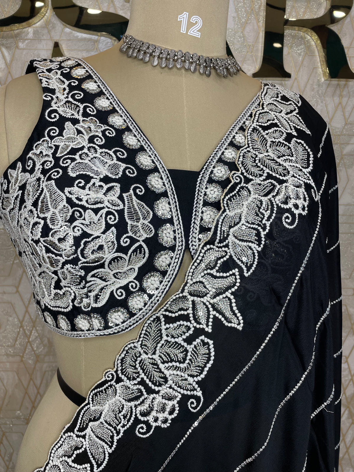 Black Handwork Stitched Blouse Designer Party Saree 55