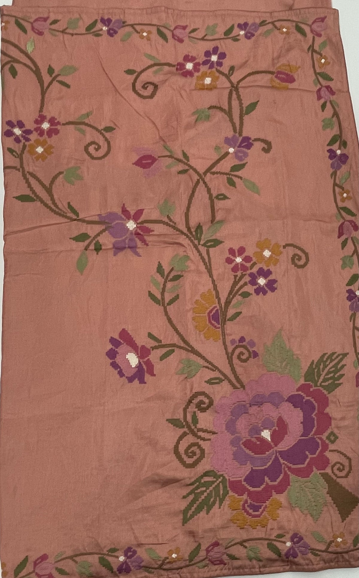 Onion Pink Soft Tussur Cross Stitch Embroidery Saree 21