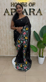 Black Soft Crush Tissue Sunflower Embroidery Work Saree 301