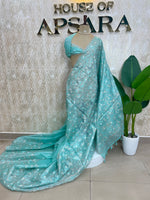Teal Blue Organza Floral Embroidery Saree 29