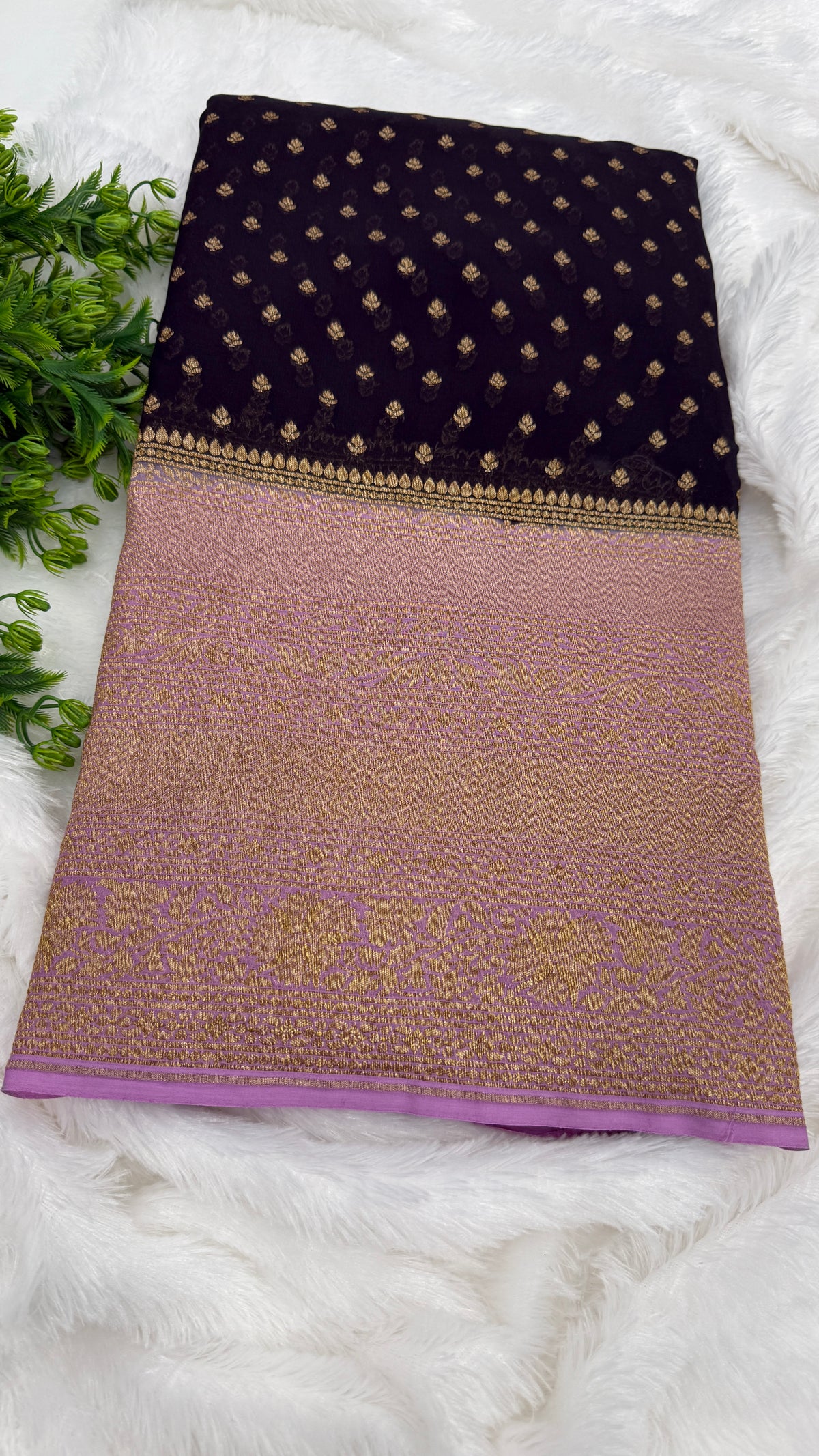 Black n Lailac Pure Khadi Georgette Saree 04