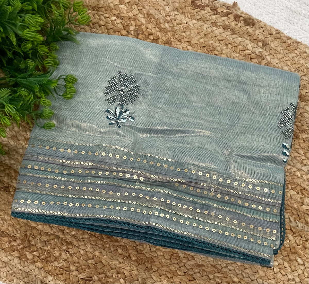 Powder Blue Soft Tissue Sequence Work Saree 17