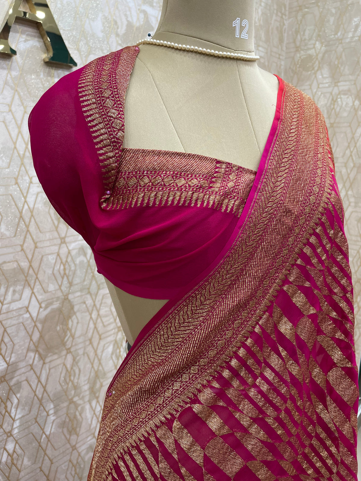 Orange n Pink Pure Khadi Georgette Saree 04