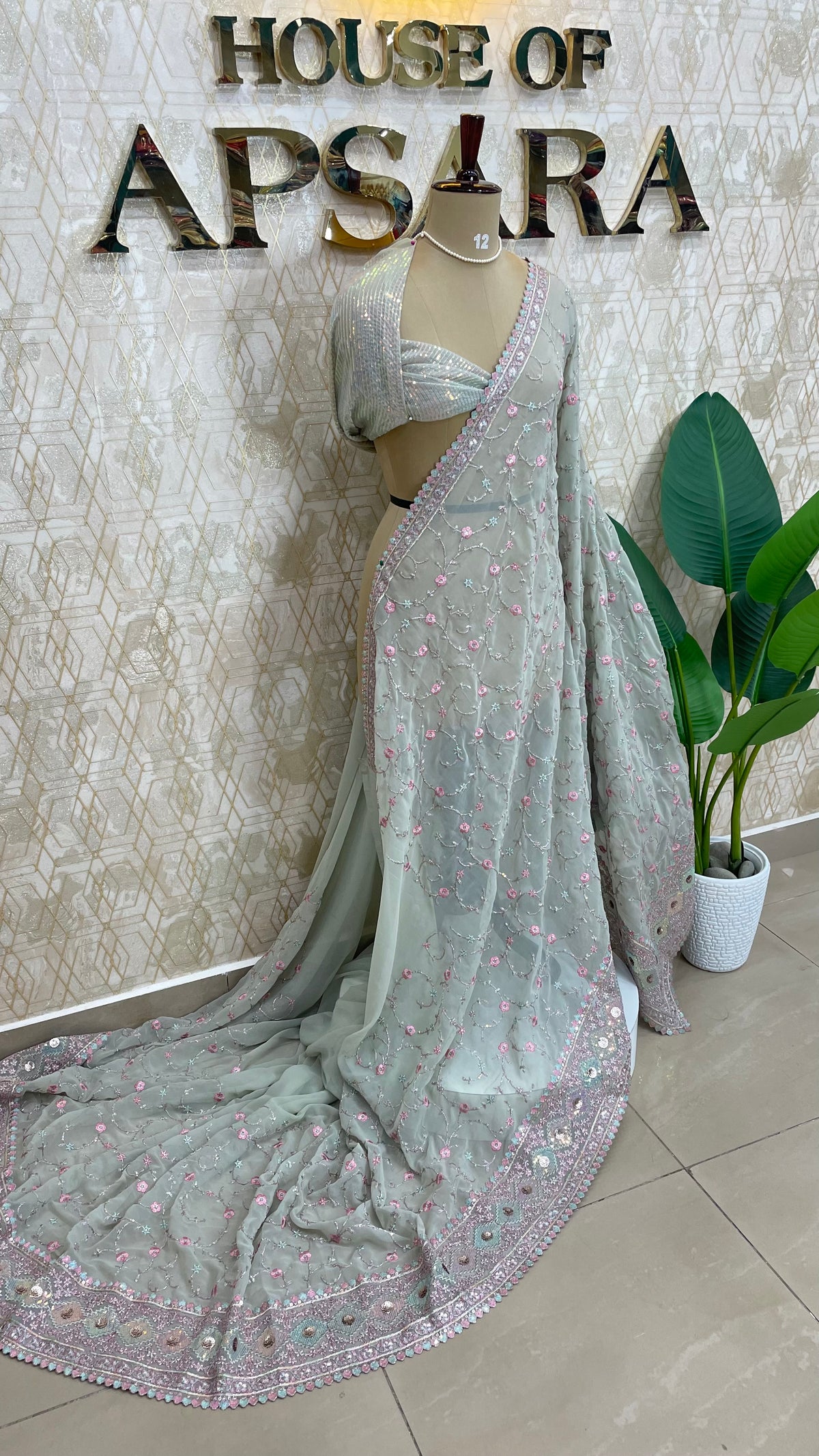 Sea Green Handwork Designer Partyware Saree 98