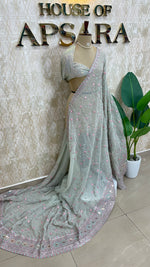 Sea Green Handwork Designer Partyware Saree 98