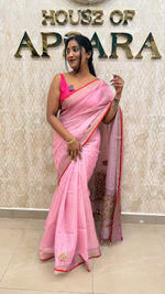 Pink Tissue Linen Knot Work Saree 12