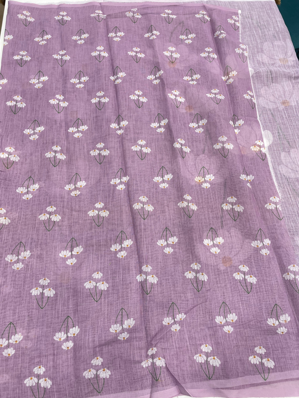 Lilac Lenin Cotton Floral Print Saree 19