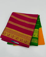 Yellow 3D Stripes Pure Mysore Silk Crepe Saree 01