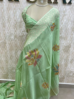 Pista Green Banarasi Soft Crepe Saree 33