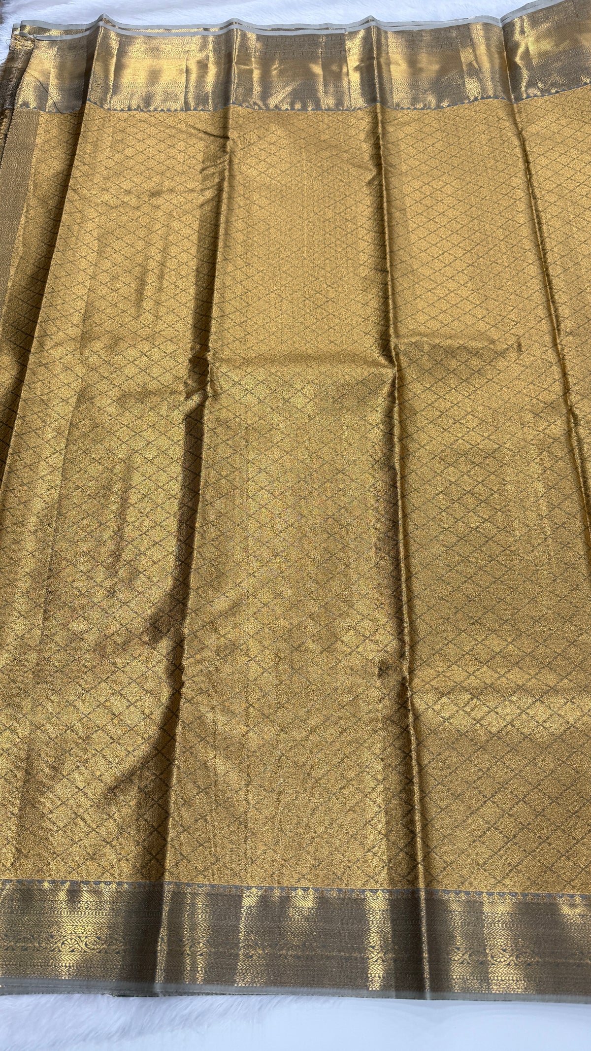 Green n Grey Brocade Semi Kanchi Tissue Saree
