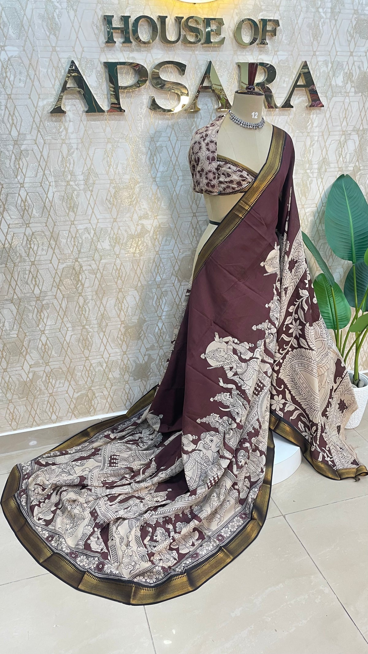 Maroon Pen Kalamkari Saree 104