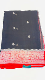 Black n Red With Silver Zari Pure Khaddi Chiffon