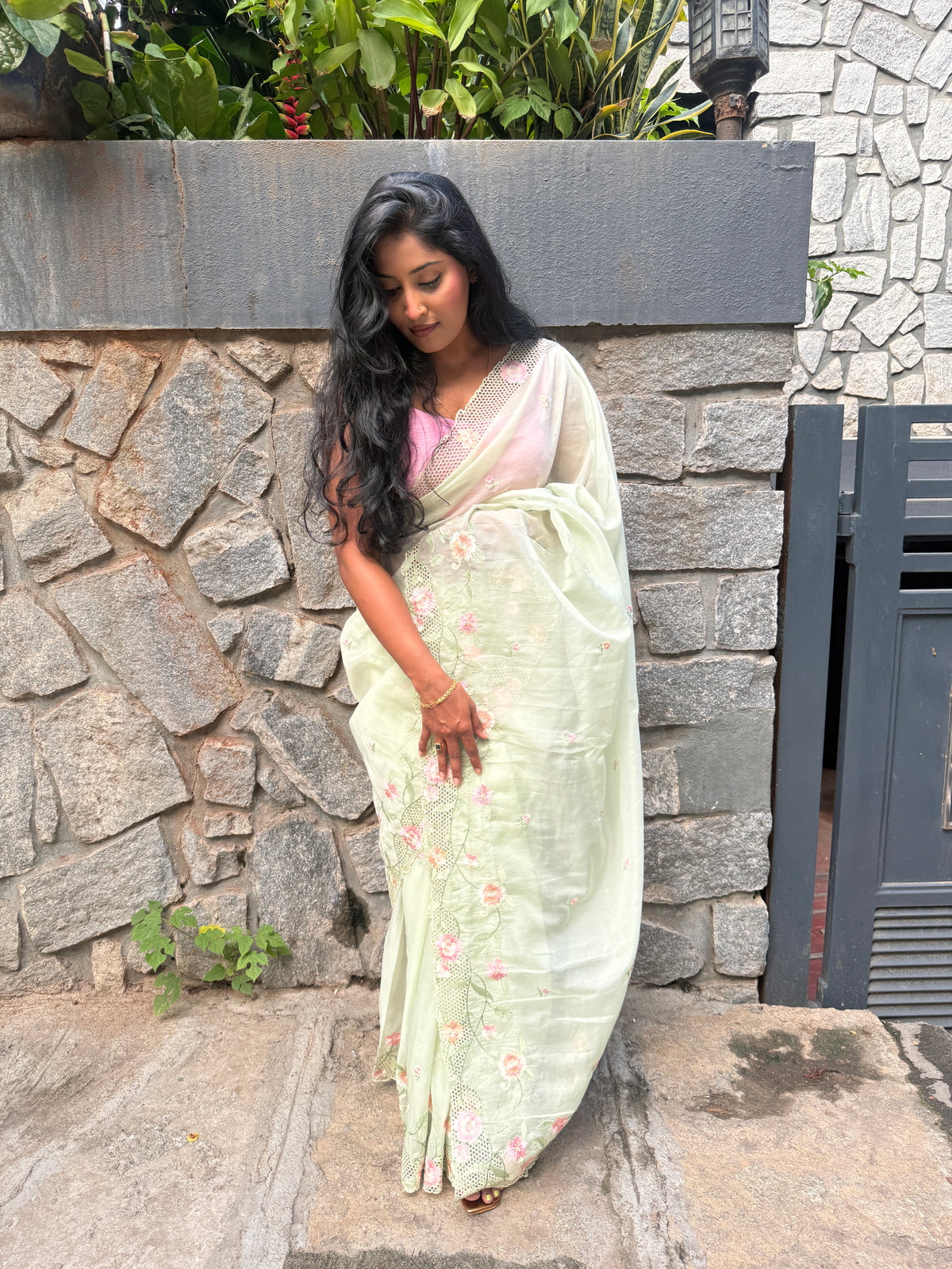Pastel Green Organza Saree 321