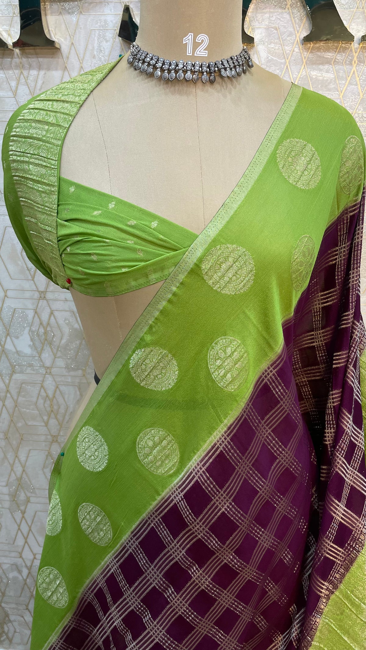 Purple n Green Banarasi Chiffon Saree 97