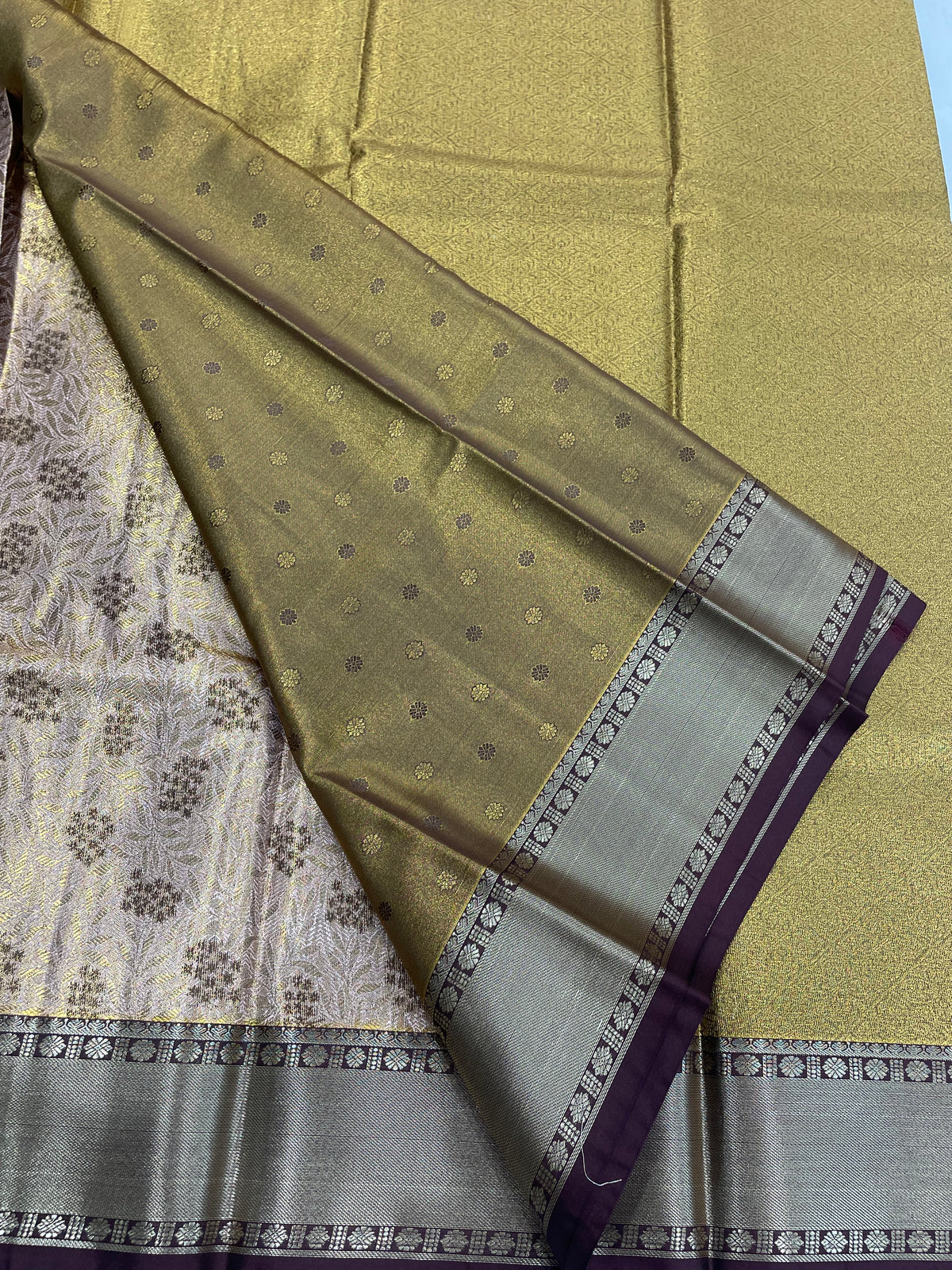 Gold n Brown Brocade Semi Kanchi Tissue Saree