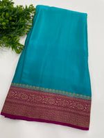 Blue n Pink Pure Banarasi Crepe Saree 03