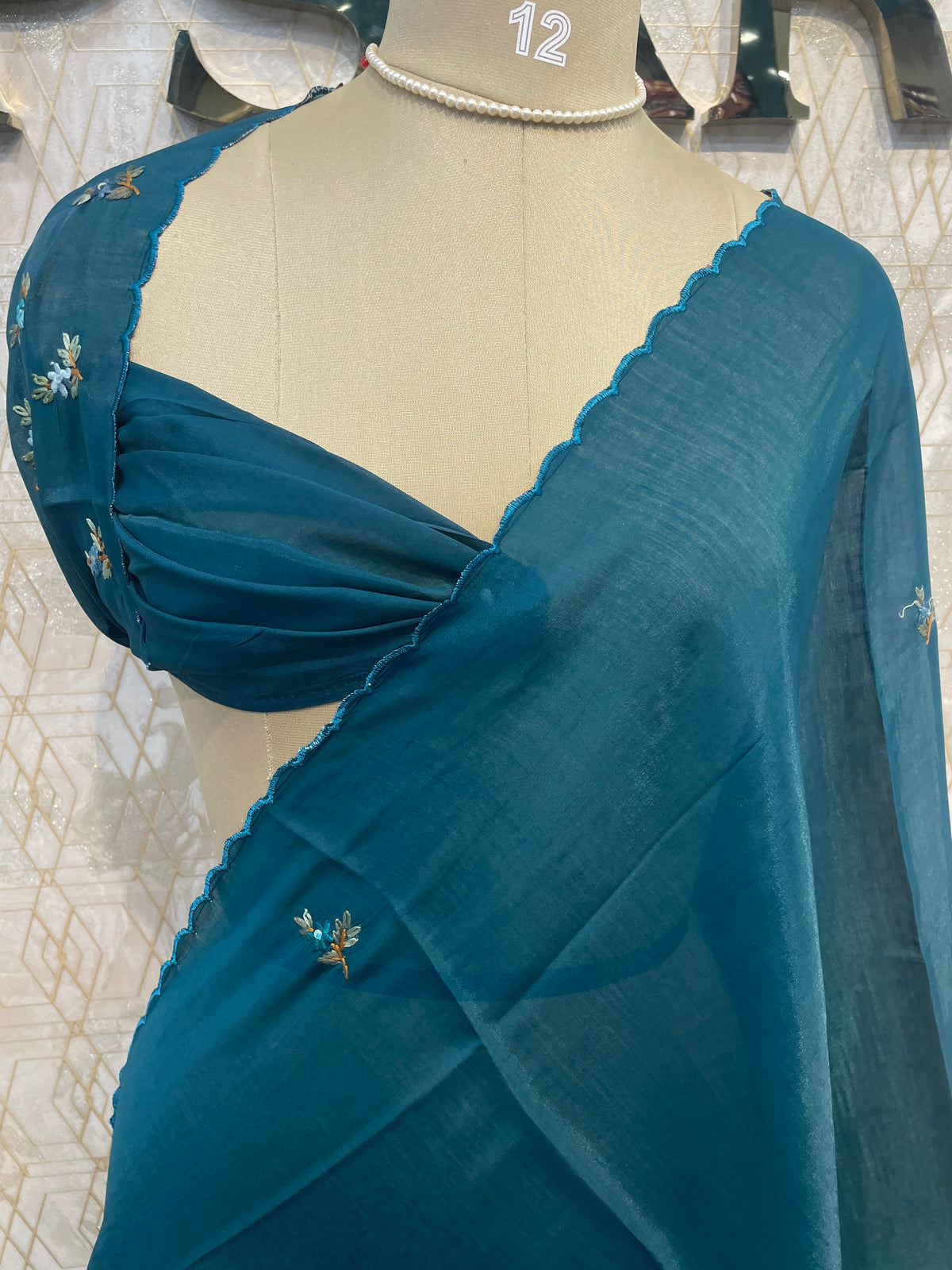 Blue Thread Embroidery Work Mul Chanderi Silk Saree 63