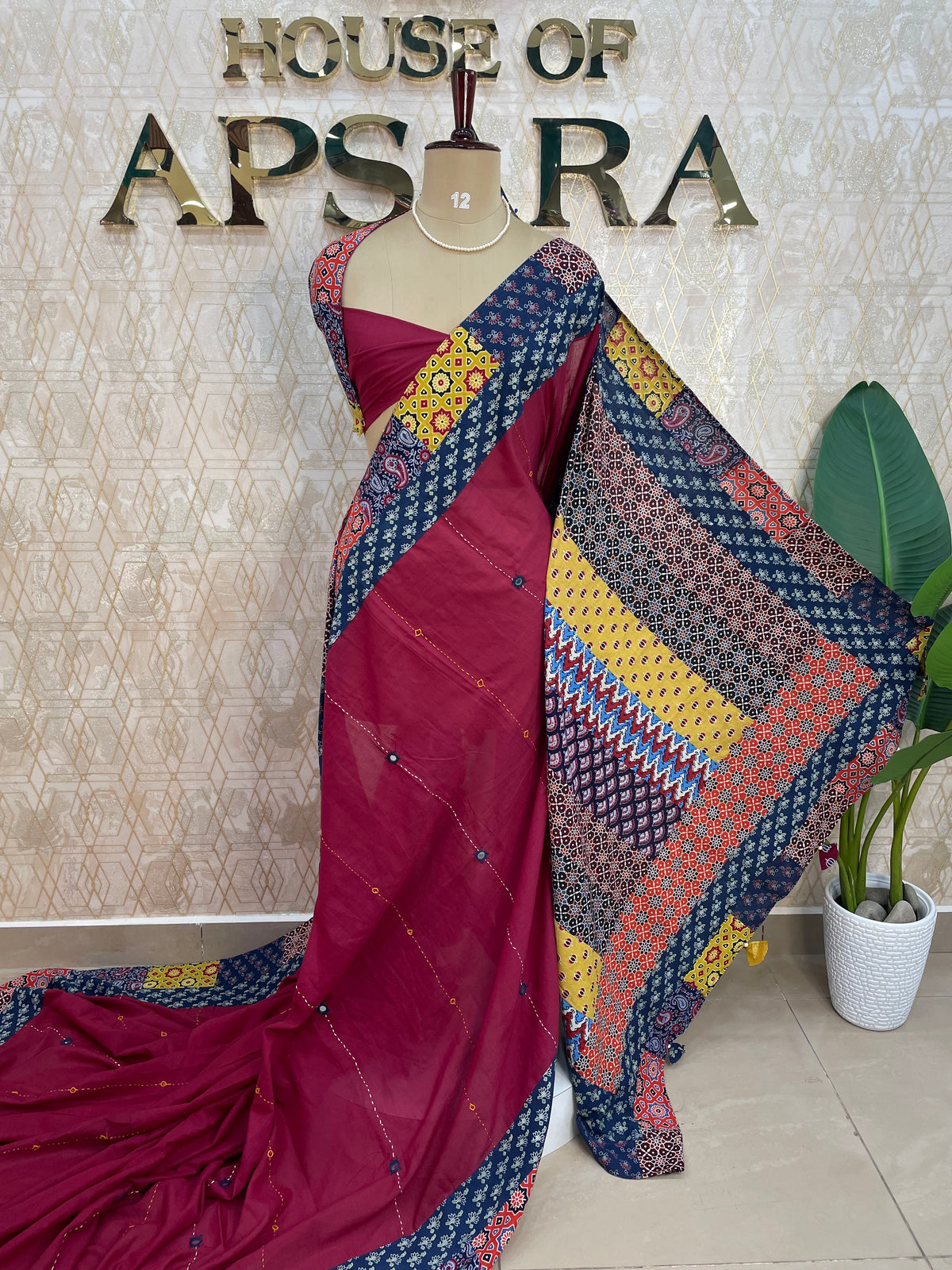 Maroon Patchwork saree 317