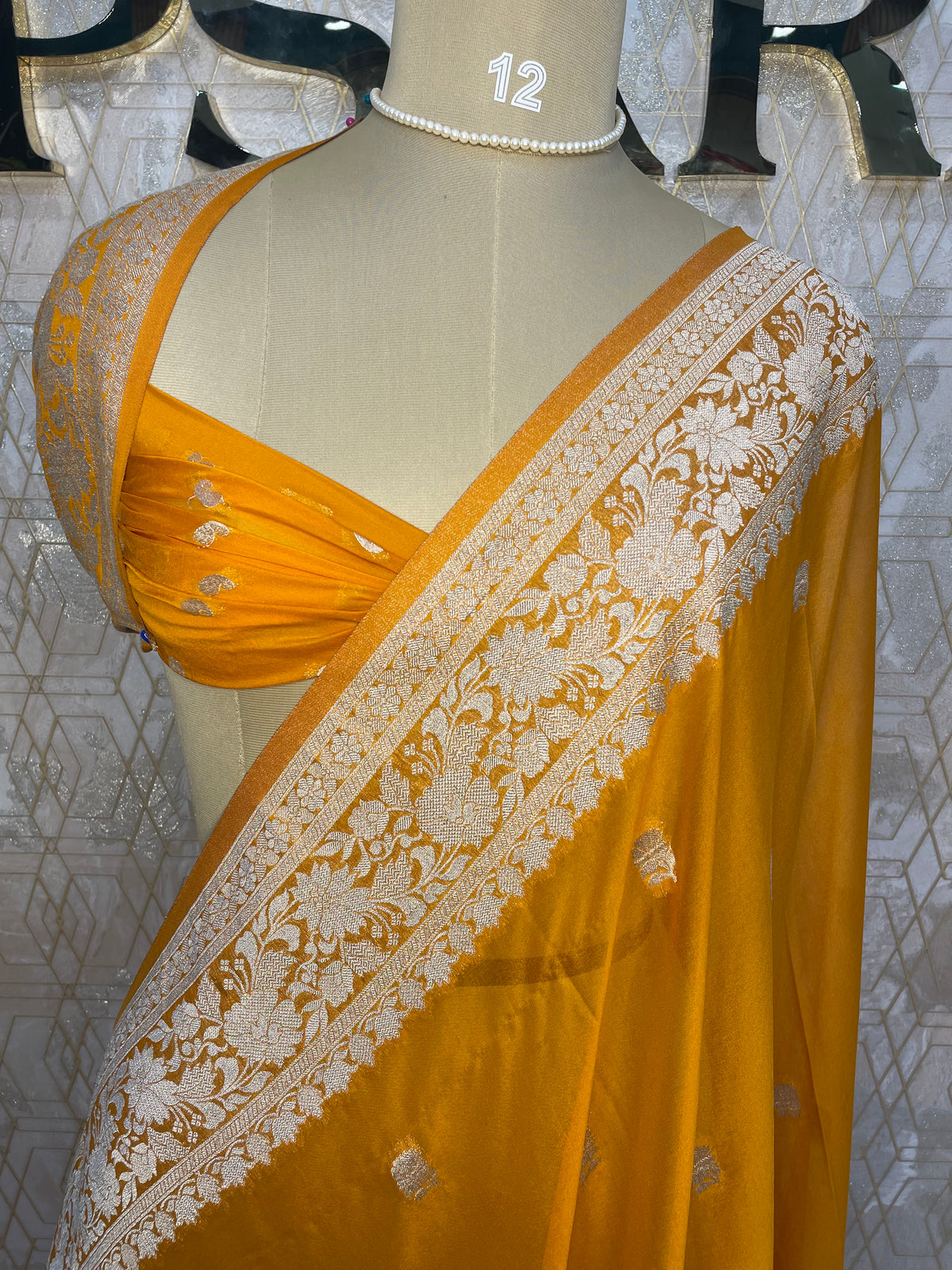 Yellow With Silver Zari Semi Chiffon