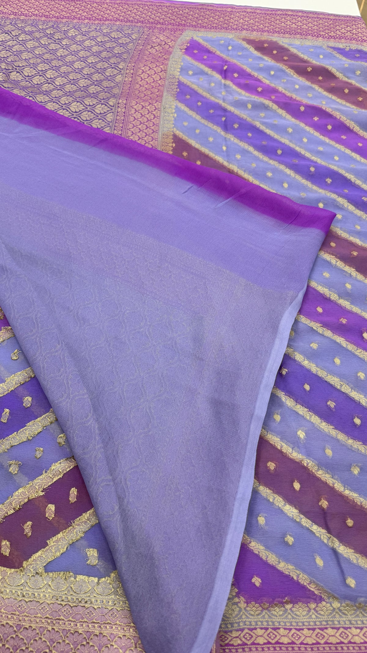 Purple n Blue Dual Shade Pure Khadi Rangkart Georgette Saree 04