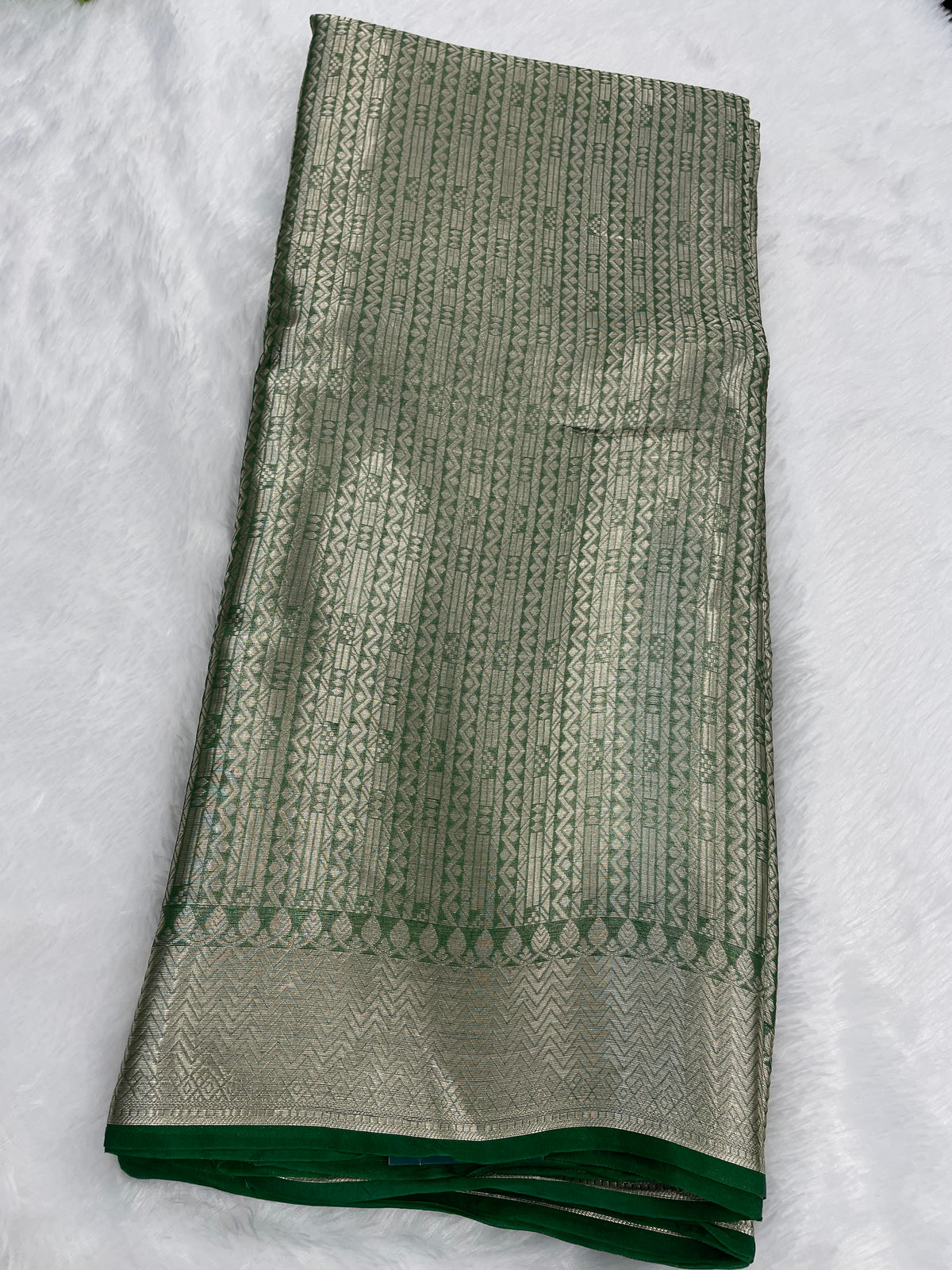 Silver n Green Pure Tissue Brocade Saree 11