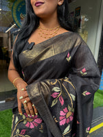 Black Tussur Petite Embroidery Saree 21