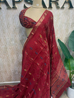 Red Crepe Handwork Saree 206