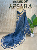 Navy Blue Tissue Aplique Embroidery Saree 29