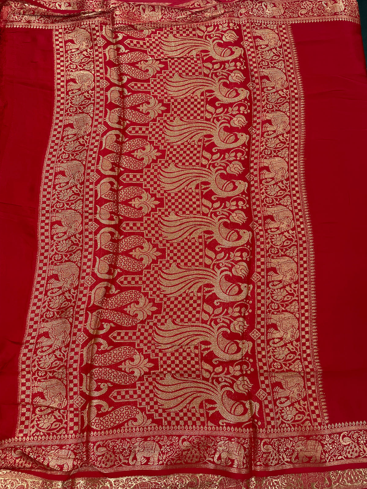 Red Satin Mashru Silk Saree 07
