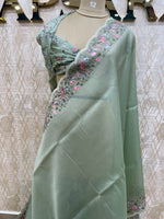 Pista Green Tissue Embroidery Work Saree 17