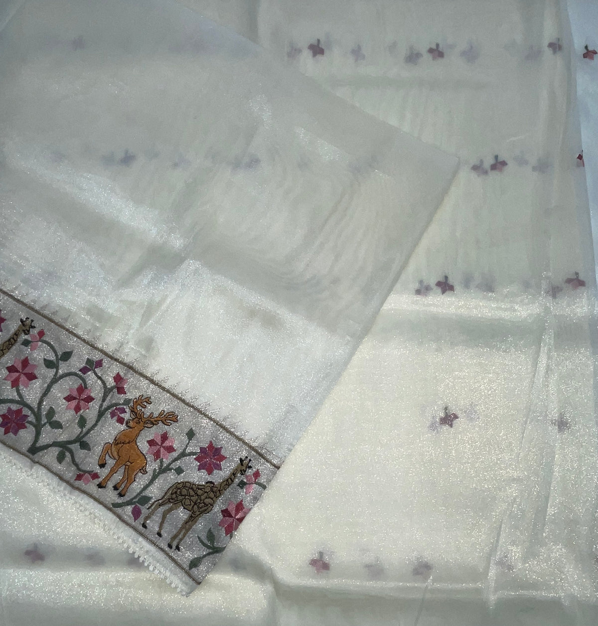 White Soft Tissue Embroidery Saree 17