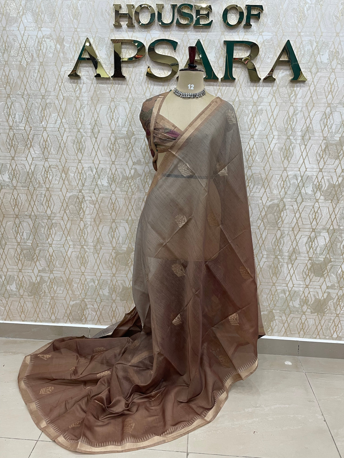 Brown n Grey Raw Silk Saree 51