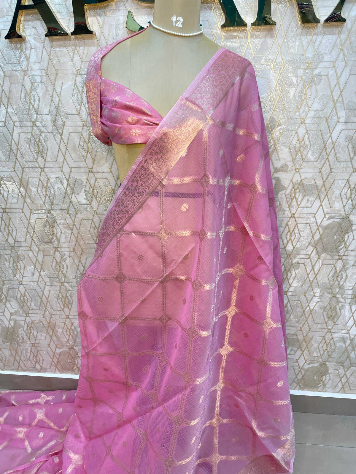 Pink Cotton Kota Checks Saree 66