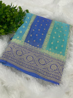 Green n Blue Dual Shade Pure Khadi Rangkart Georgette Saree 04