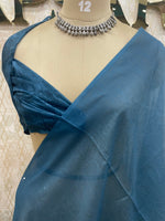 Peacock Blue Mul Cotton Kalamkari Print Saree 53