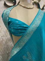 Rama Blue Chinnon Crepe Flamingo Saree