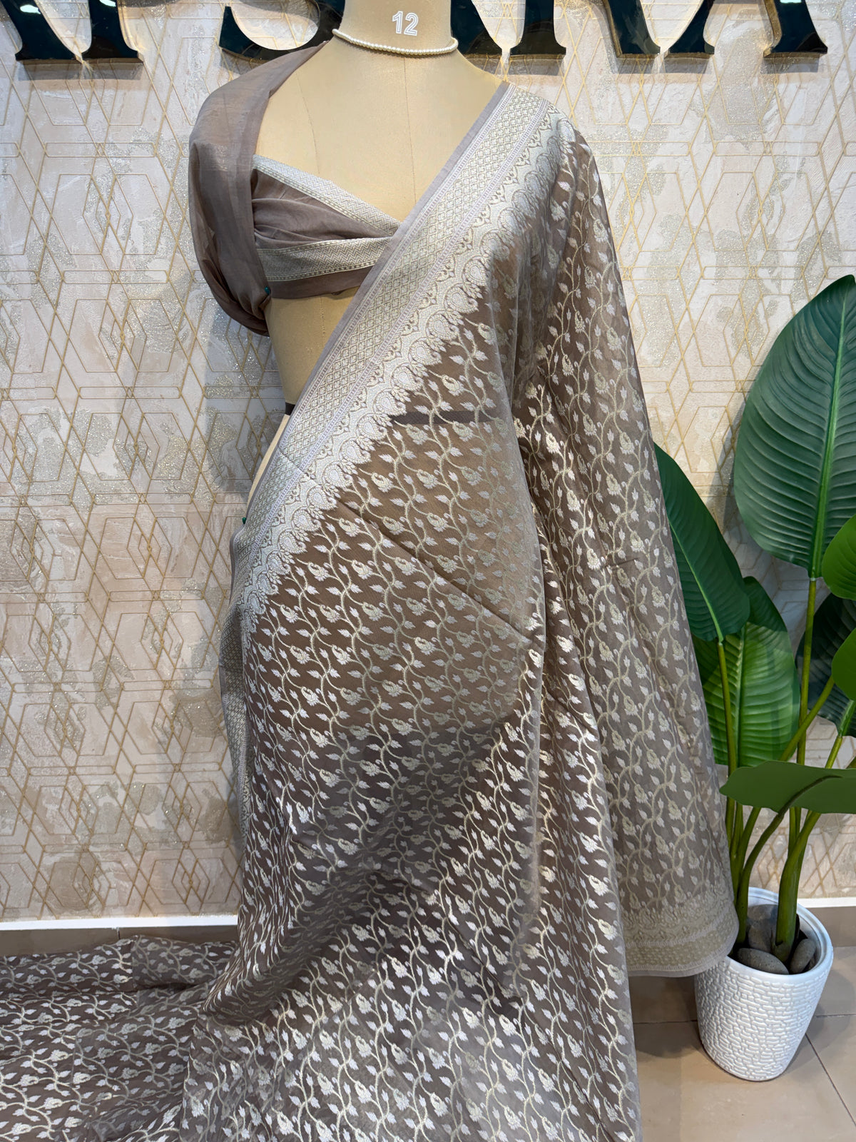 Brown Kora Jamdani Saree 204