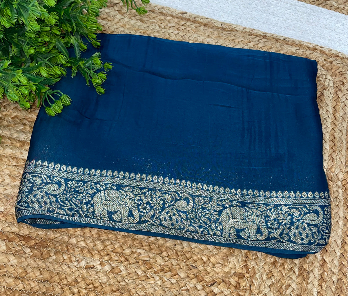 Navy Blue Satin Mashru Silk Saree 07