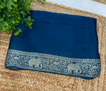Navy Blue Satin Mashru Silk Saree 07