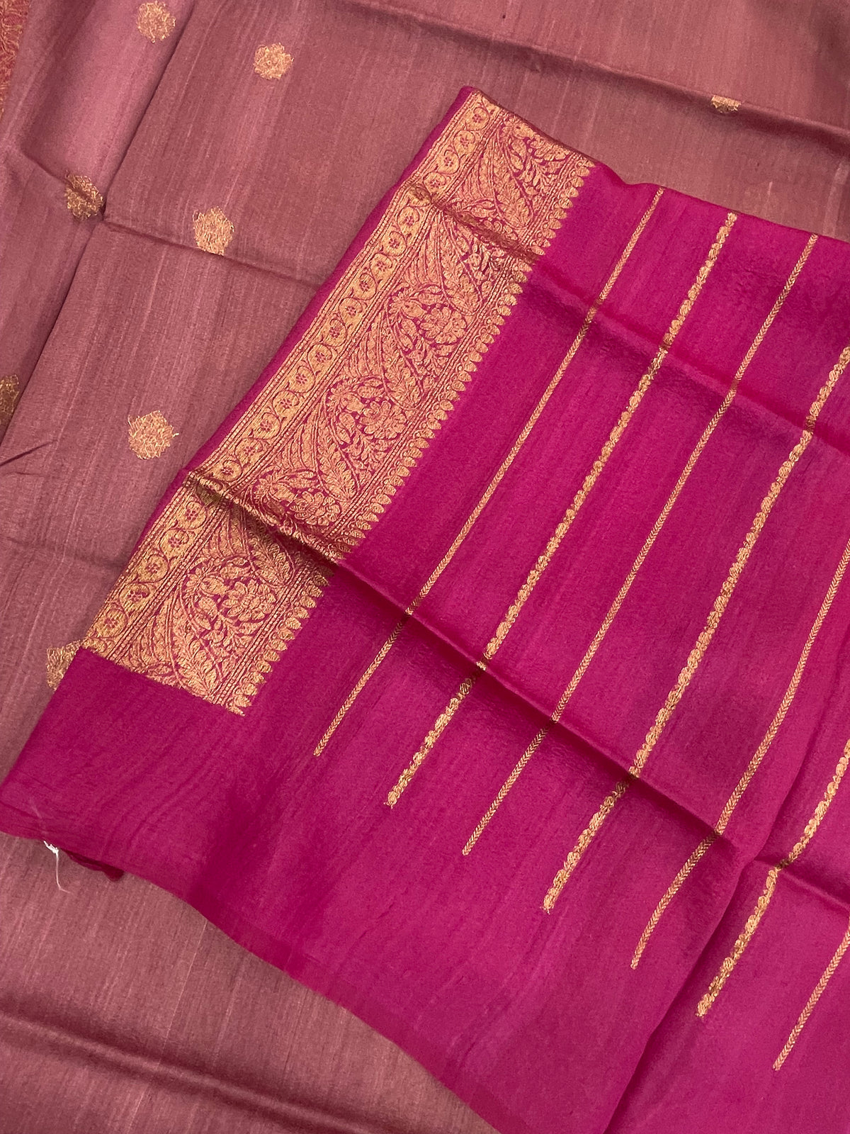 Maroon Pure Tussur Handblom Saree 12