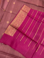 Maroon Pure Tussur Handblom Saree 12