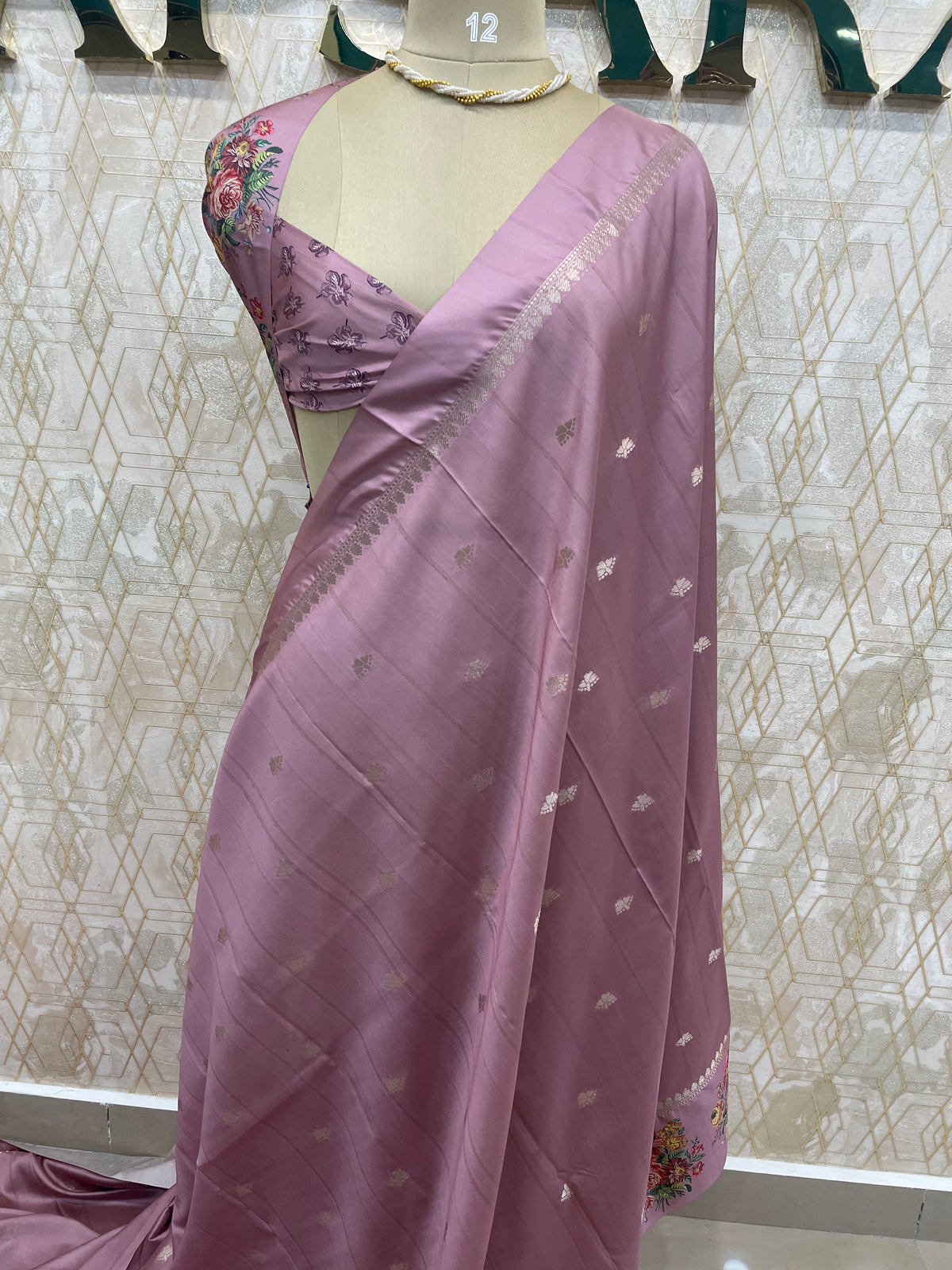 Lilac Banarasi Soft tussarDigital print Saree