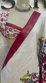 Cream n Pink Pen Kalamkari Saree 104