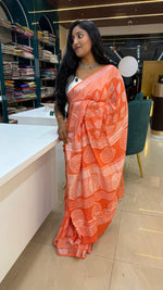Orange Batik Print Lenin Saree 67