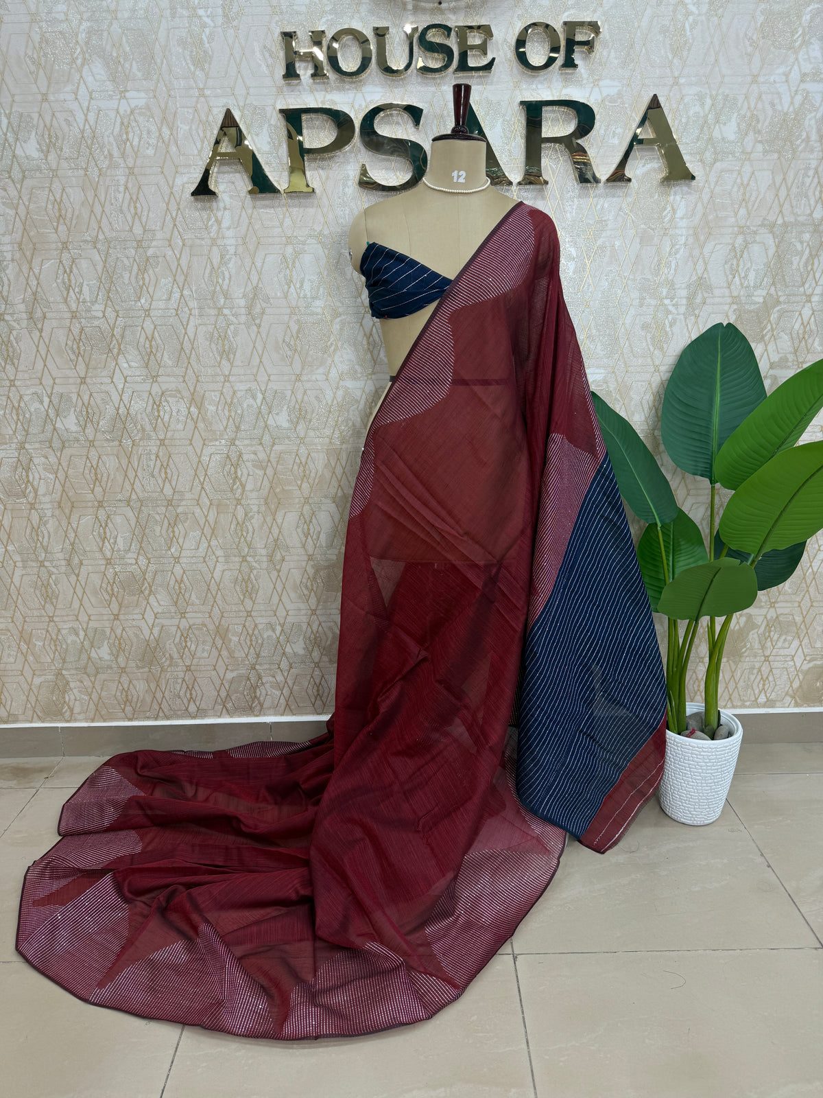 Maroon Linen Cotton Saree 303
