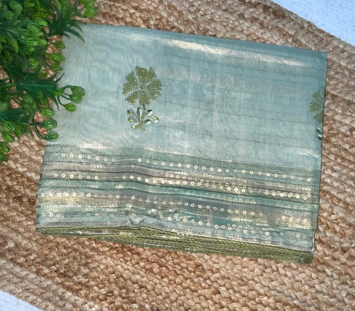 Sea Green Soft Tissue Sequence Work Saree 17