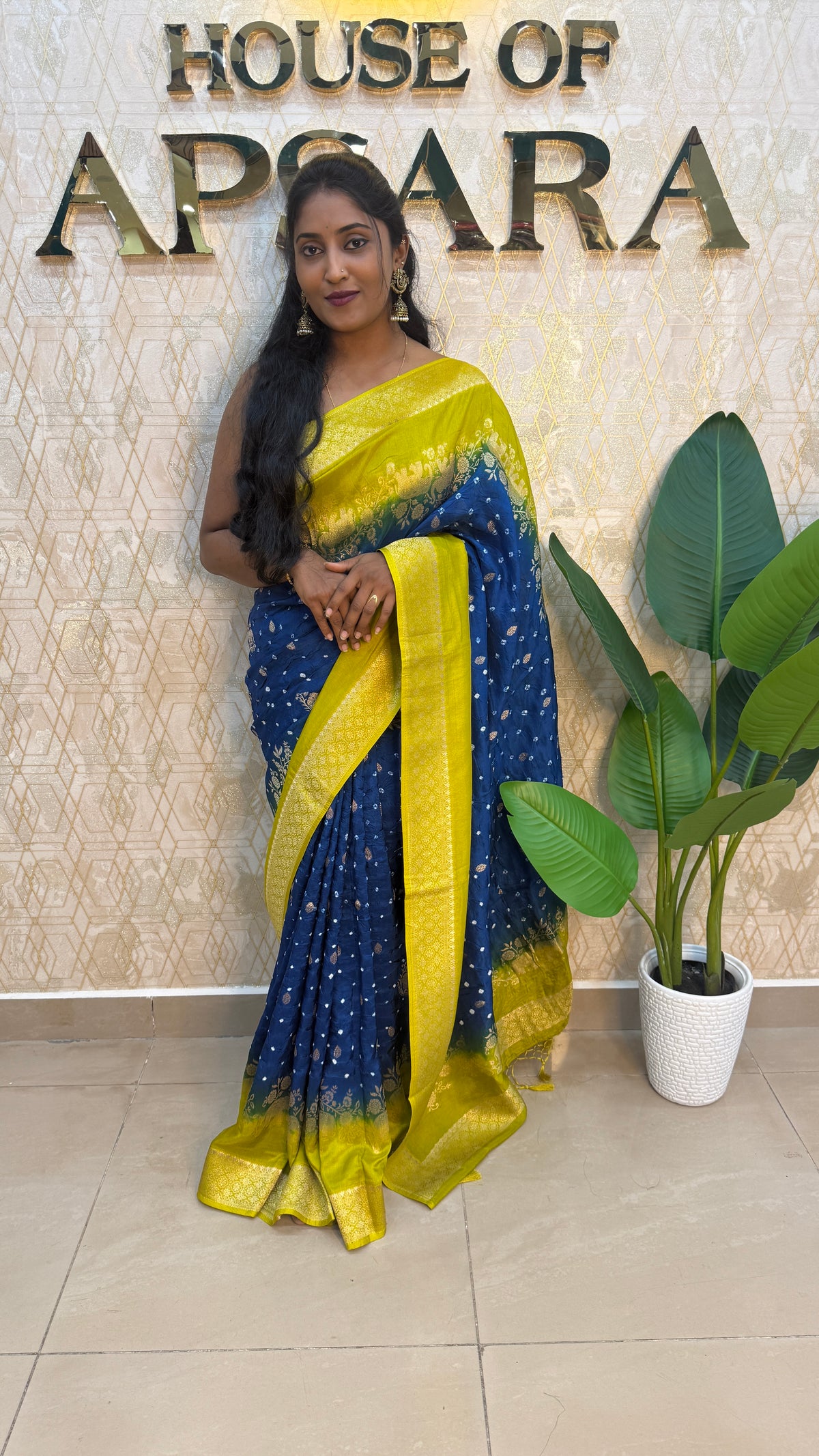Blue n Green Dola Silk Real Bandhini Saree 91