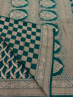Bottle Green Pure Banarasi Crepe Self Saree 03