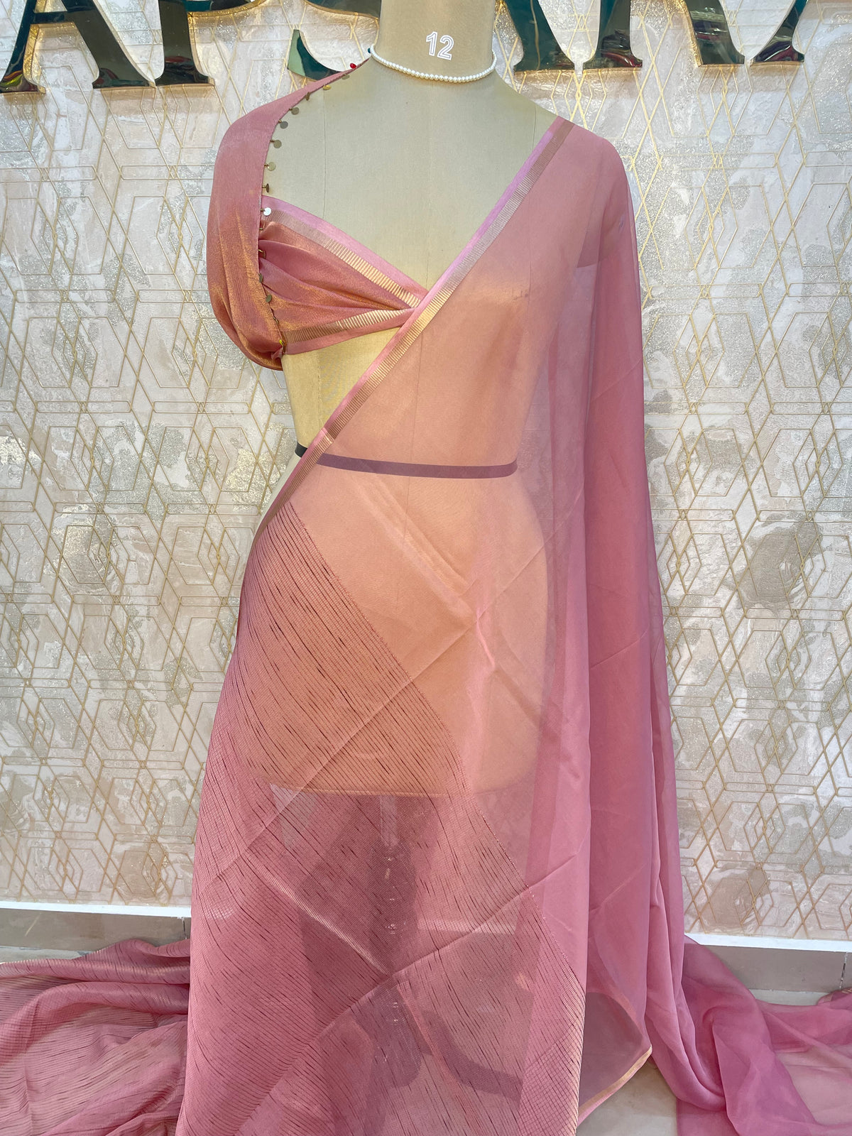 Baby Pink Tissue n Organza Fusion Saree 73