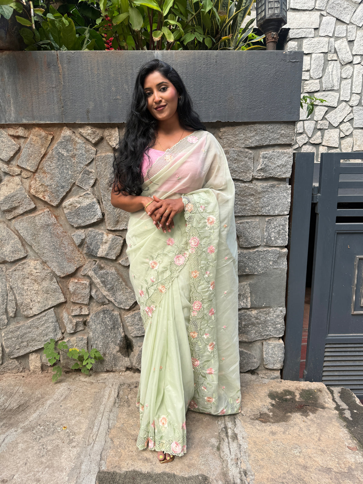 Pastel Green Organza Saree 321